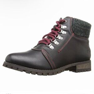 DIRTY LAUNDRY TREBLE Women's Cozy Lace-Up Hiker Booties Burnished Black Size 8